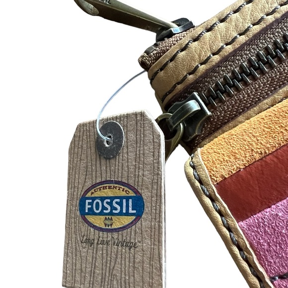 Fossil Yellow And Multi Color Striped Leather Card and Zipper Closure Wallet - Picture 4 of 11